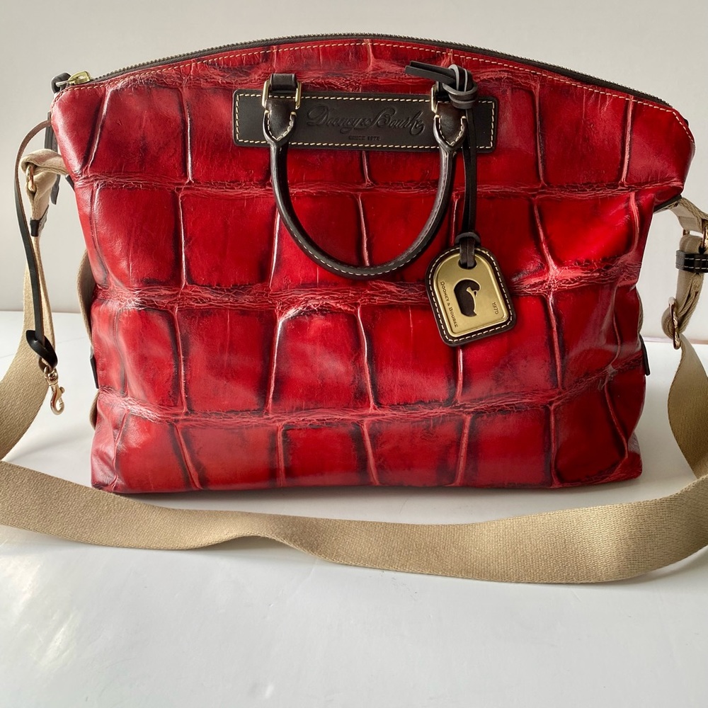 Dooney & Bourke Red Crocodile Embossed Leather
Satchel Bag